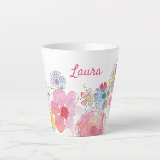 Tasse Latte Aquarelle florale personnalisée (Devant)