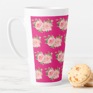 Tasse Latte Aquarelle florale rose moderne