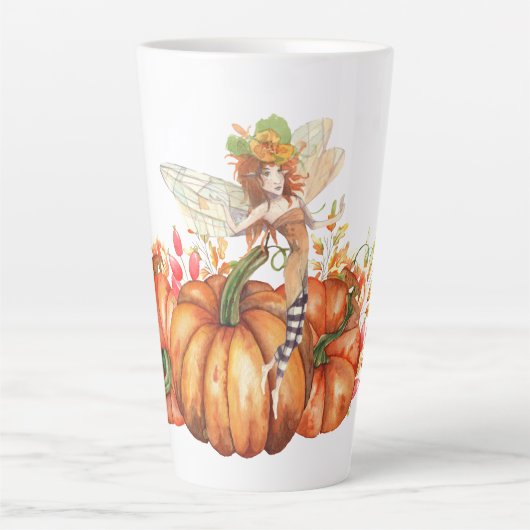 Tasse Latte Aquarelle Forêt Fée & Citrouille d'automne Bouquet (Devant)