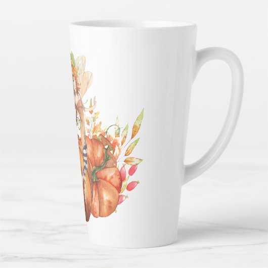 Tasse Latte Aquarelle Forêt Fée & Citrouille d'automne Bouquet (Droite)