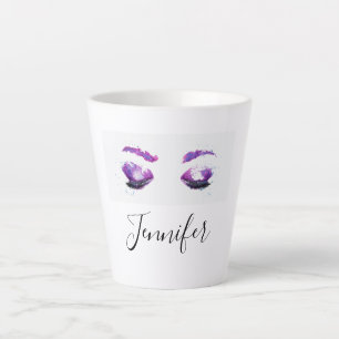 Tasse Latte Aquarelle glamour aux yeux et aux bouillons pourpr