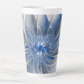 Tasse Latte Aquarelle gris bleu Abstrait Fractal Art Flower (Devant)