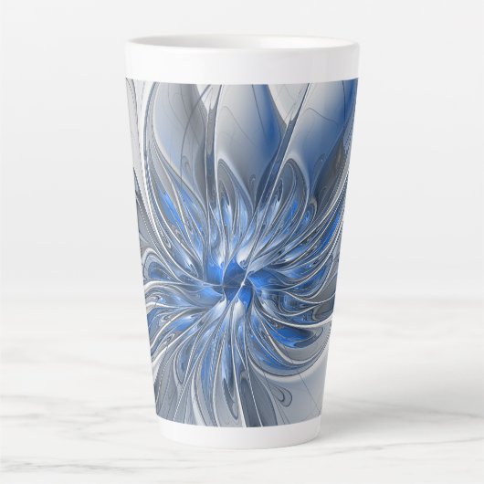 Tasse Latte Aquarelle gris bleu Abstrait Fractal Art Flower (Devant)