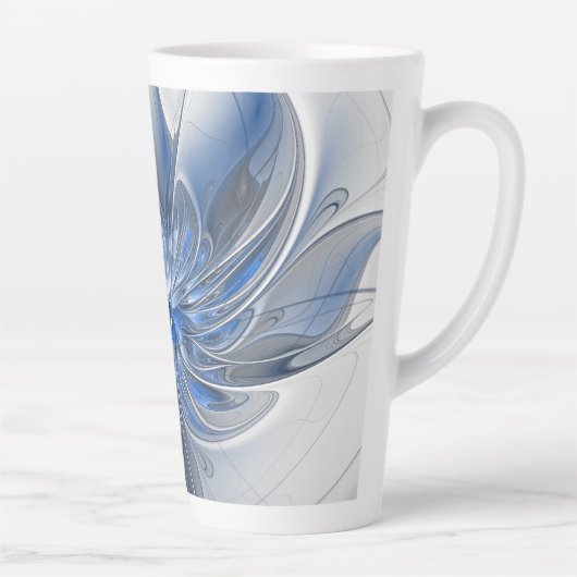 Tasse Latte Aquarelle gris bleu Abstrait Fractal Art Flower (Droite)