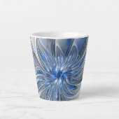 Tasse Latte Aquarelle gris bleu Abstrait Fractal Art Flower (Devant)