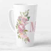 Tasse Latte Aquarelle initiale rose rose monogramme Floral (Angle gauche)