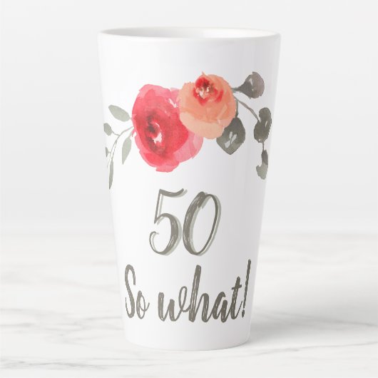 Tasse Latte Aquarelle Inspirationnelle 50e anniversaire Floral (Devant)