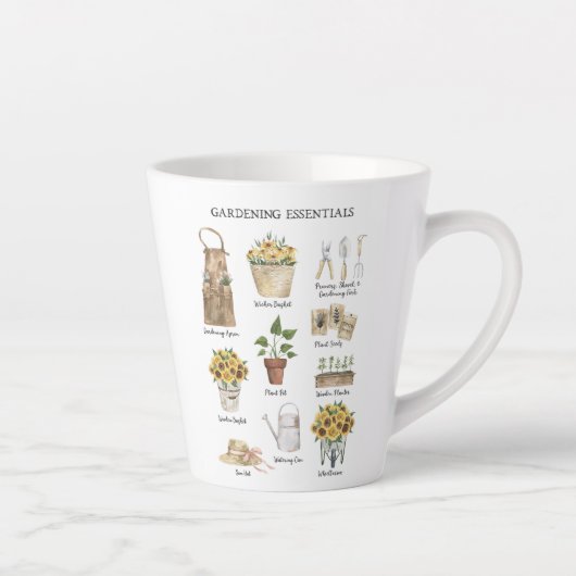 Tasse Latte Aquarelle Jardinage Outils Jardin de tournesol (Droite)