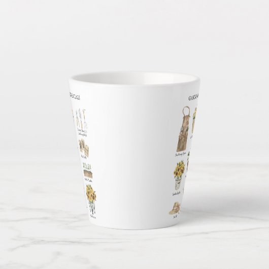 Tasse Latte Aquarelle Jardinage Outils Jardin de tournesol (Devant)