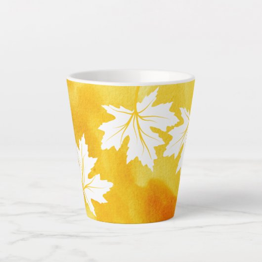 Tasse Latte Aquarelle jaune moderne et feuilles d'érable blanc (Devant)