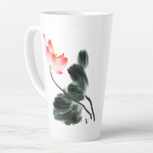 Tasse Latte Aquarelle Lotus Floral Chinoiserie Enk Wash Art (Angle gauche)