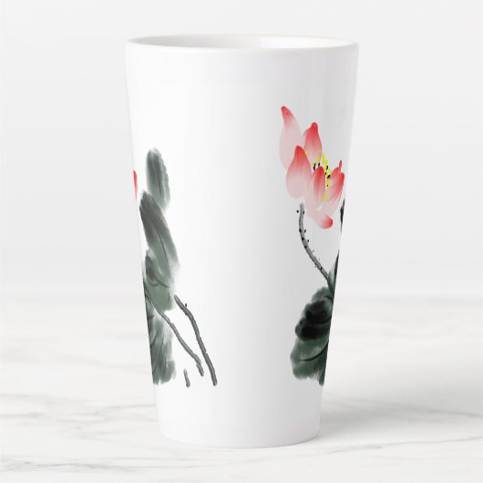 Tasse Latte Aquarelle Lotus Floral Chinoiserie Enk Wash Art (Devant)