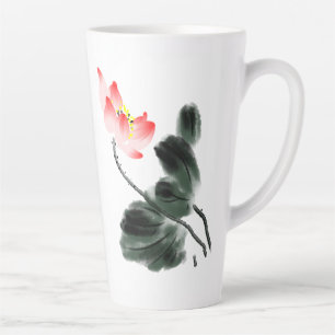 Tasse Latte Aquarelle Lotus Floral Chinoiserie Enk Wash Art