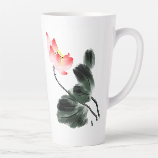 Tasse Latte Aquarelle Lotus Floral Chinoiserie Enk Wash Art (Droite)