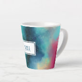 Tasse Latte Aquarelle moderne Green & Red Space Nebula (Angle droit)