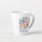 Tasse Latte Aquarelle monogramme bleu rose printemps floral (Angle droit)