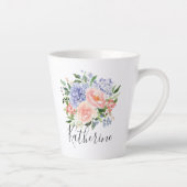 Tasse Latte Aquarelle monogramme bleu rose printemps floral (Droite)