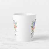 Tasse Latte Aquarelle monogramme bleu rose printemps floral (Devant)