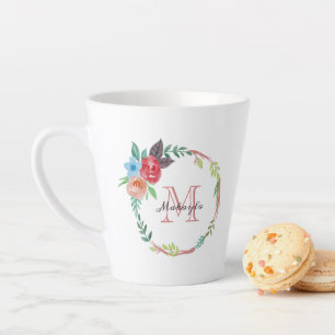 Tasse Latte Aquarelle Monogramme floral 