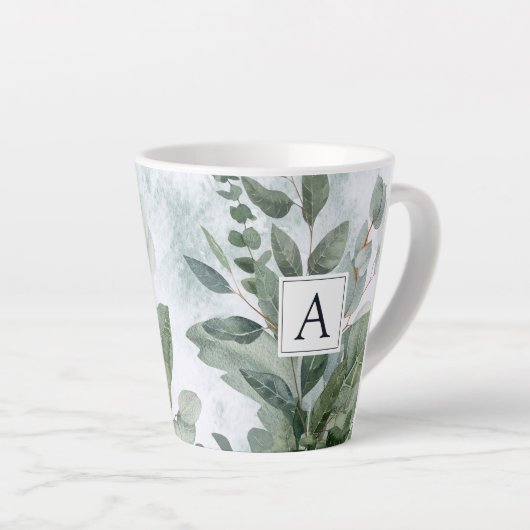 Tasse Latte Aquarelle monogramme Sage rustique Vert (Angle droit)