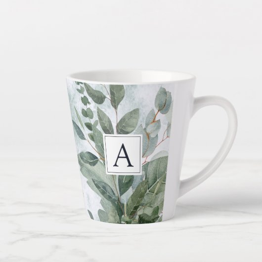 Tasse Latte Aquarelle monogramme Sage rustique Vert (Droite)
