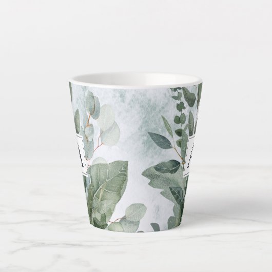 Tasse Latte Aquarelle monogramme Sage rustique Vert (Devant)