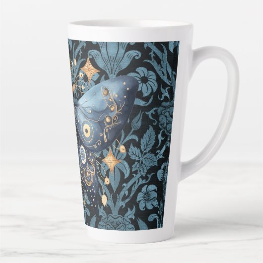 Tasse Latte Aquarelle mystique Bleu et doré Night Moth (Droite)