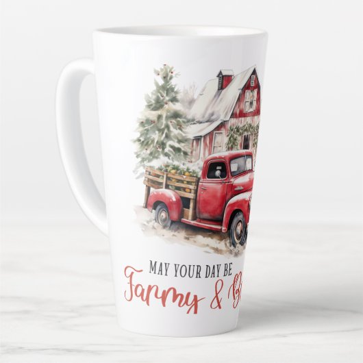 Tasse Latte Aquarelle Noël Vintage Camion et grange (Angle gauche)