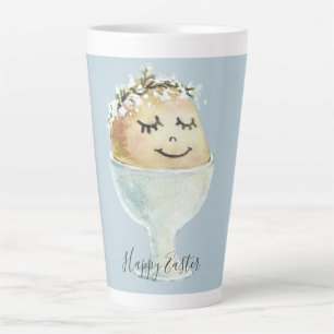 Tasse Latte Aquarelle Oeuf souriant en coupe Latte de Pâques