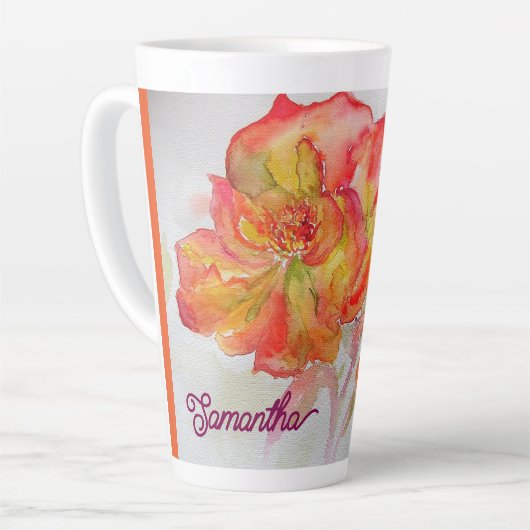 Tasse Latte Aquarelle orange rose jaune peinture florale (Angle gauche)
