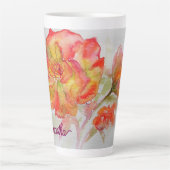Tasse Latte Aquarelle orange rose jaune peinture florale (Devant)