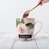 Tasse Latte Aquarelle Pastel Pink moderne Fleurs & Nom