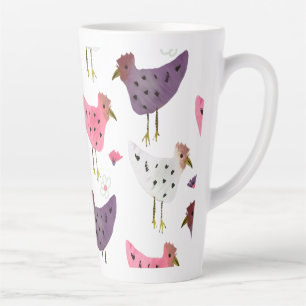 Tasse Latte Aquarelle Rooster rose violet motif floral