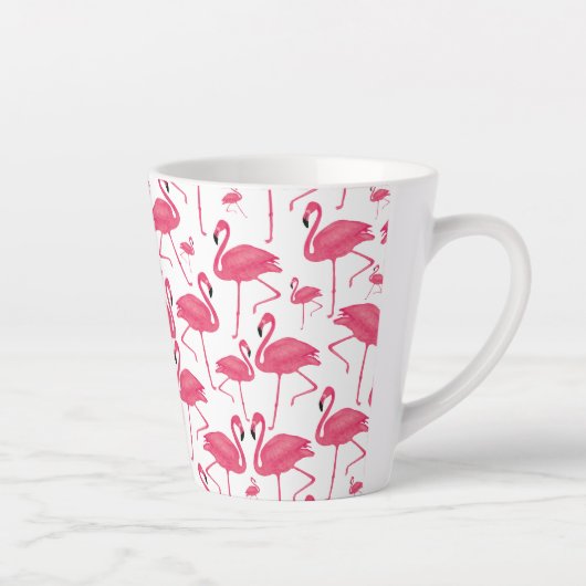 Tasse Latte Aquarelle rose Flamant rose sur design blanc (Droite)