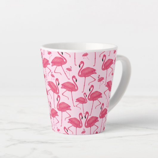 Tasse Latte Aquarelle rose Flamant rose sur design rose (Angle droit)