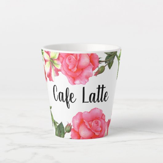 Tasse Latte Aquarelle rose Fleurs de Jardin Conception de la c (Devant)