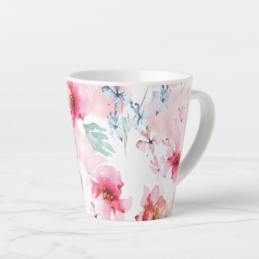 Tasse Latte Aquarelle rose floral (Angle droit)