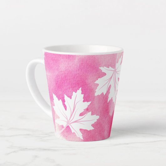 Tasse Latte Aquarelle rose moderne et feuilles d'érable blanc (Angle gauche)