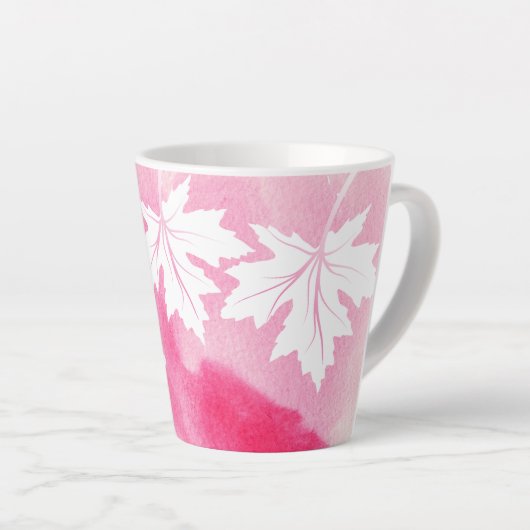 Tasse Latte Aquarelle rose moderne et feuilles d'érable blanc (Angle droit)