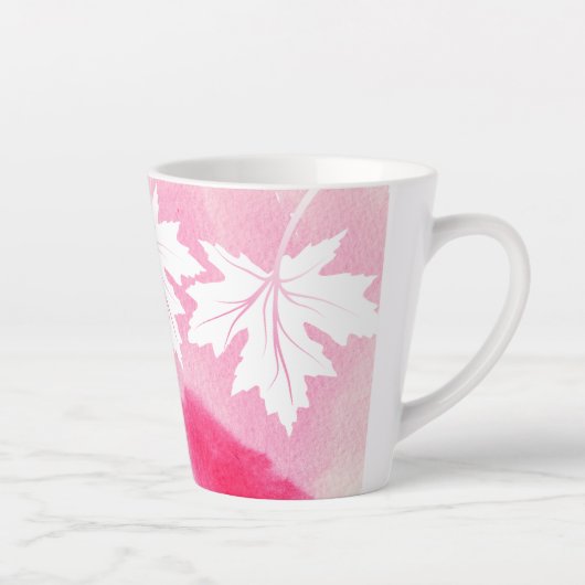 Tasse Latte Aquarelle rose moderne et feuilles d'érable blanc (Droite)