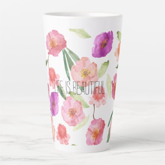 Tasse Latte Aquarelle rose violet rose de la fille (Devant)