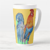 Tasse Latte Aquarelle rouge Cockerel Chicken Art (Angle droit)