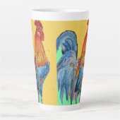 Tasse Latte Aquarelle rouge Cockerel Chicken Art (Devant)