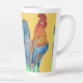 Tasse Latte Aquarelle rouge Cockerel Chicken Art (Droite)