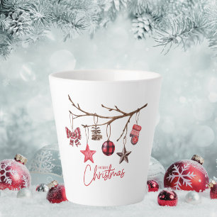 Tasse Latte Aquarelle Rustique Joyeux Noël