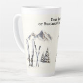 Tasse Latte Aquarelle rustique Ski neige montagne hiver (Angle gauche)