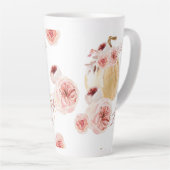 Tasse Latte Aquarelle tendance Citrouille et fleurs | Automne (Angle droit)