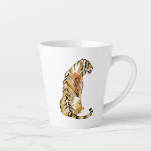Tasse Latte Aquarelle Tiger assis