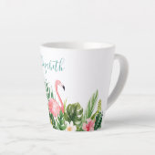 Tasse Latte Aquarelle Tropical Floral Flamant rose Nom Turquoi (Angle droit)