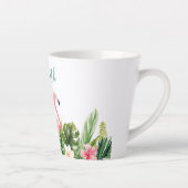 Tasse Latte Aquarelle Tropical Floral Flamant rose Nom Turquoi (Droite)